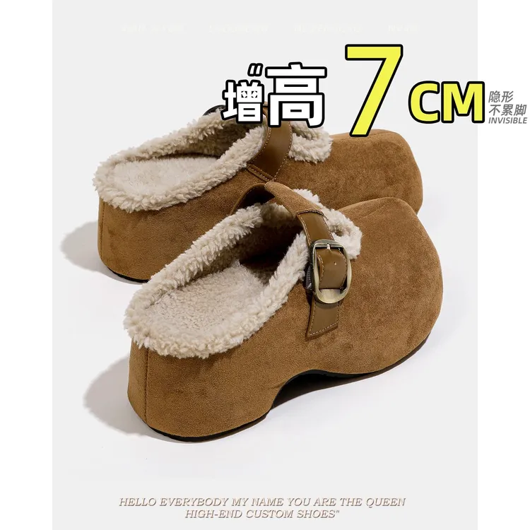 复古加绒勃肯半拖鞋女外穿2025新款秋冬毛毛鞋百搭厚底包头棉拖鞋