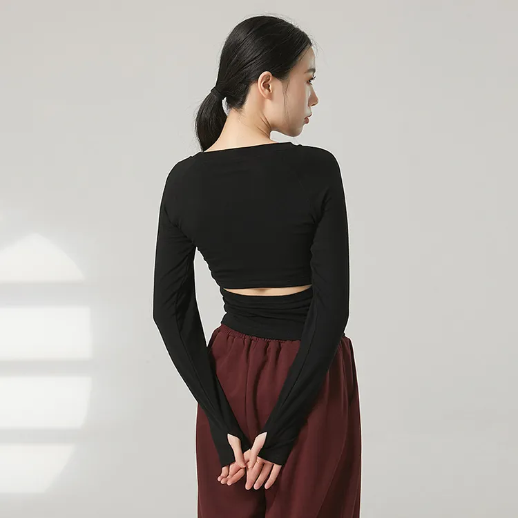 长袖露背上衣练功形体服秋冬现代舞女古典舞中国舞舞蹈服柔软修身