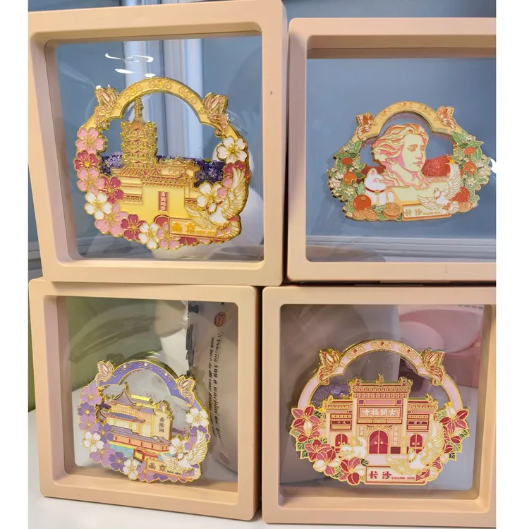 金属长沙南京与鸡鸣寺特色流沙磁吸冰箱贴中国风旅游文创礼品