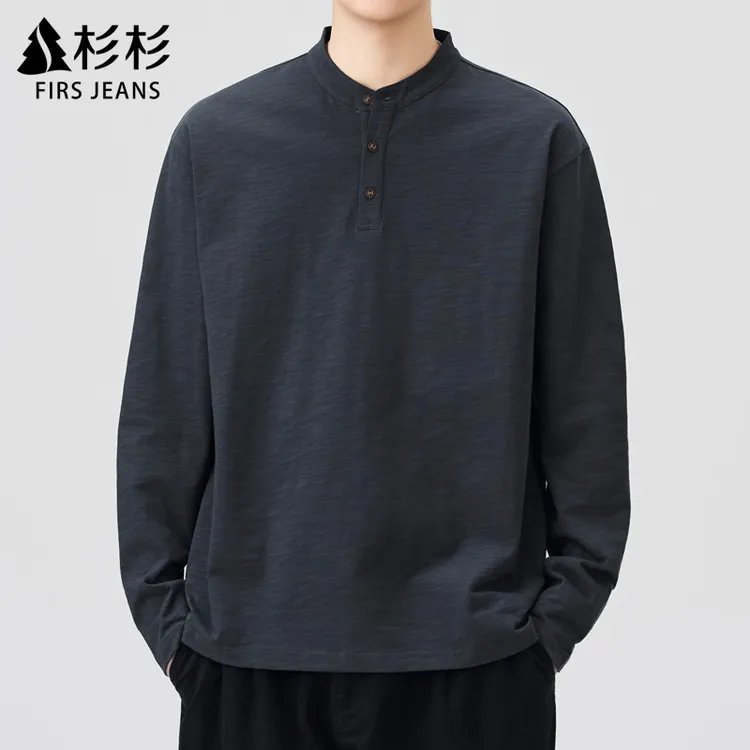 FIRS JEANS杉杉长袖T恤男款秋季美式亨利领上衣男士纯棉打底衫男