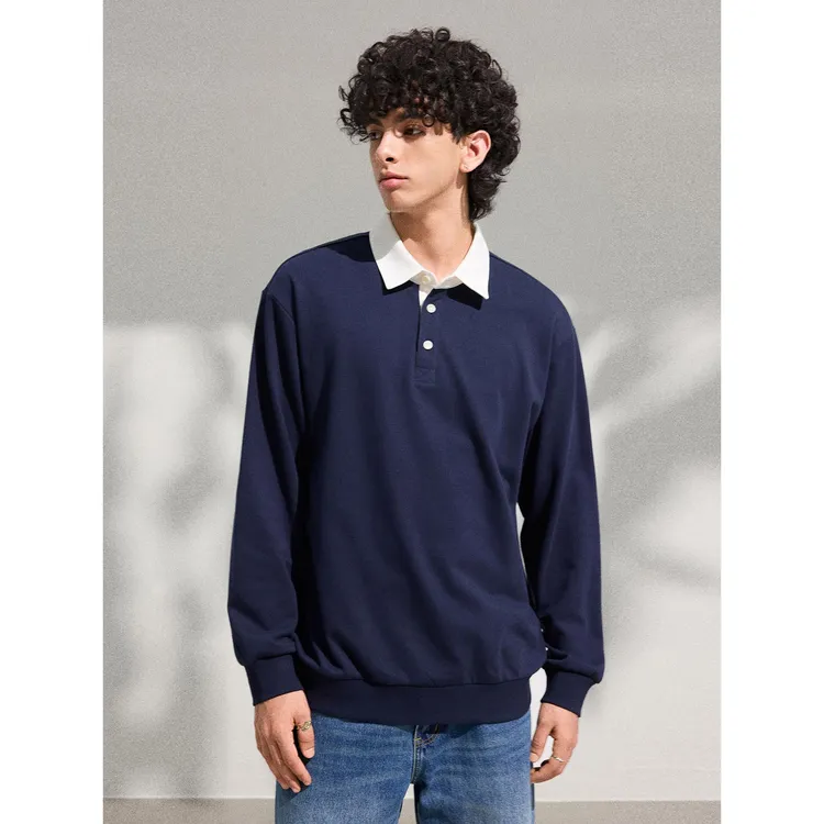 GTRG美式撞色拼接衬衫领休闲卫衣中性cleanfit宽松日常百搭款长袖