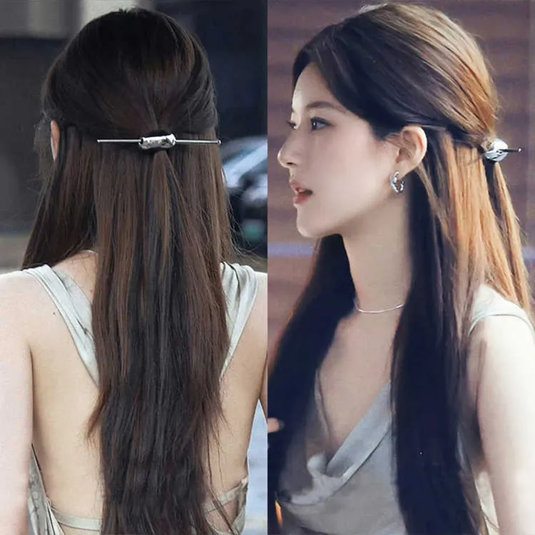 许我耀眼许妍赵露思同款新中式银色月牙发簪高级半扎发中国风簪子