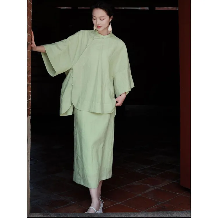 气质穿搭新中式国风禅意复古套装女2025夏季新款上衣半身裙两件套