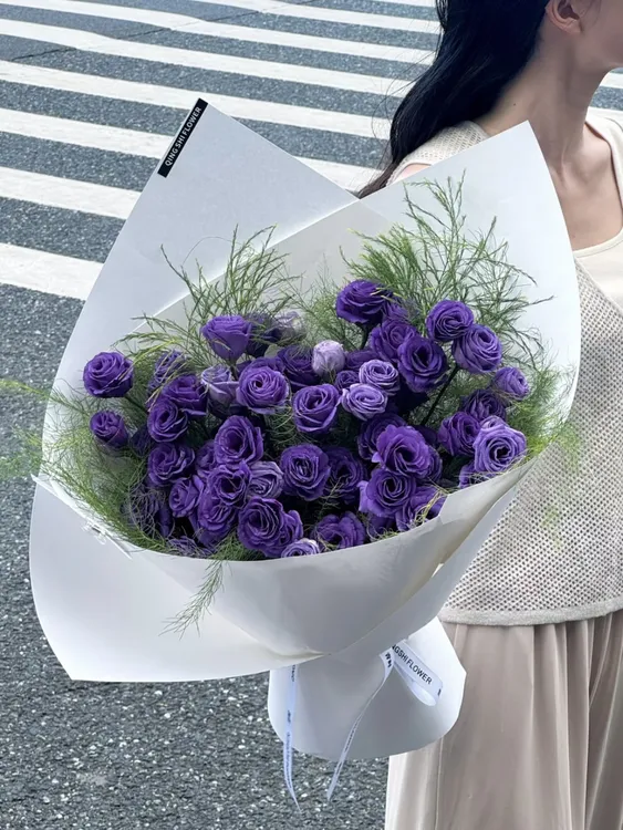 紫色洋桔梗与芦荀草卡纸花泥丝带花束组合套装冷链包邮