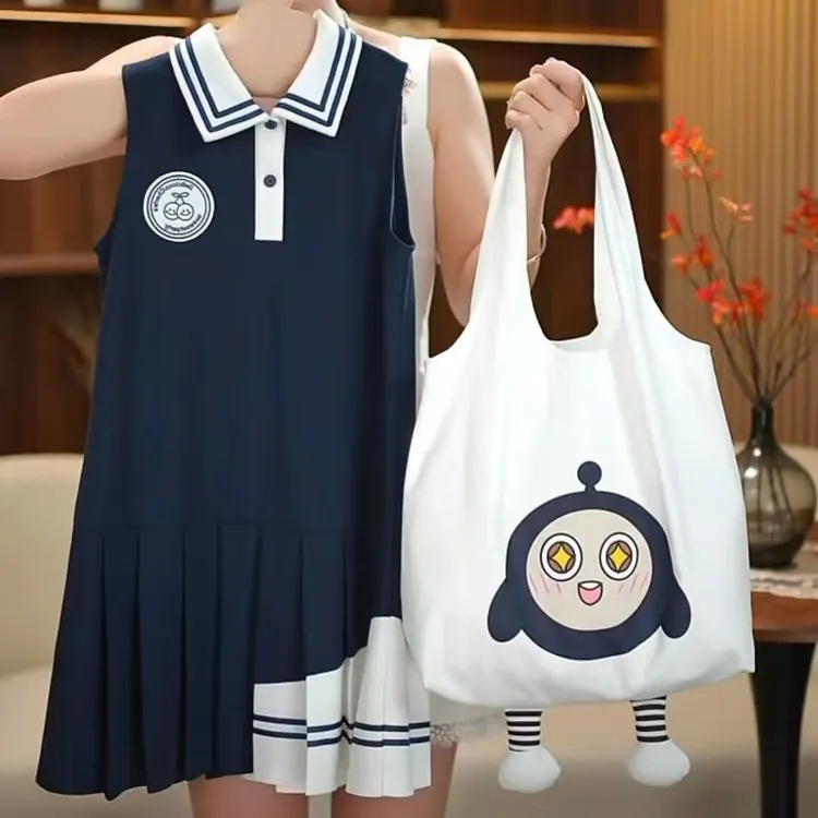 现货【送包包】女童连衣裙夏季学院风蝴蝶结polo领镂空百褶裙
