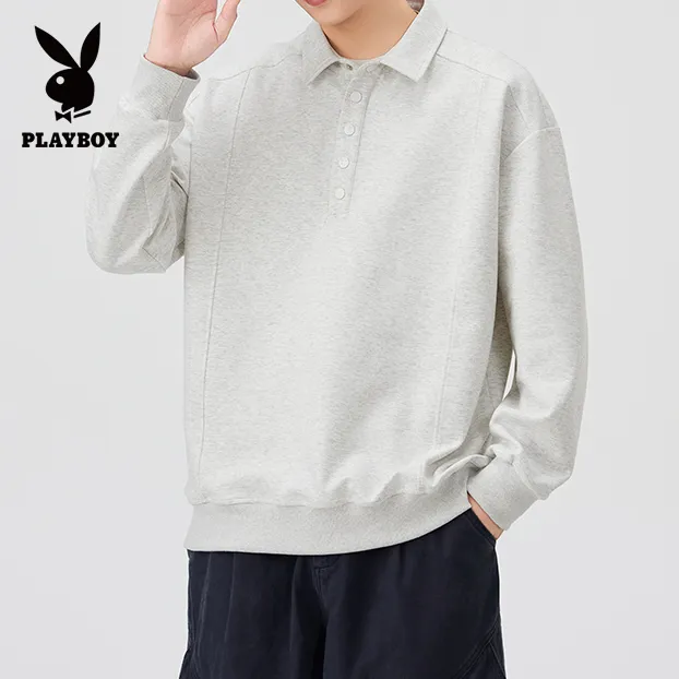 花花公子美式POLO领文艺潮牌卫衣2025秋冬百搭宽松休闲长袖上衣男