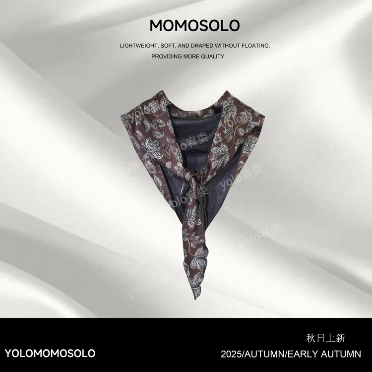 MOMOSOLO•麦秋• 2025秋上新时尚缎感腰果花三角巾搭配丝巾 MM1036