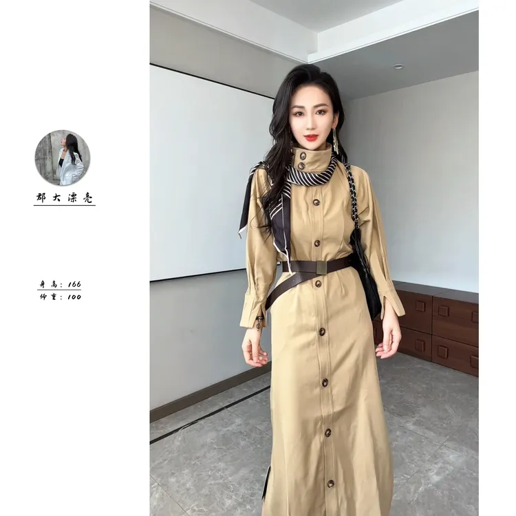 2025秋上新高级感气质立领风衣连衣裙女显瘦心机法式宽松长款外套