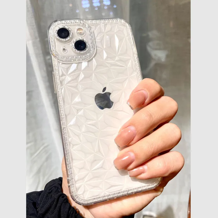 飞虎胜钻石纹碎钻框适用苹果15手机壳iPhone13全包14Promax防摔16