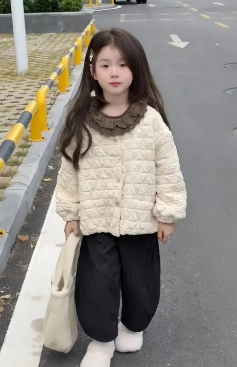 女童棉服冬季2025新款儿童宝宝韩版菱格蕾丝边夹棉保暖棉衣外套潮