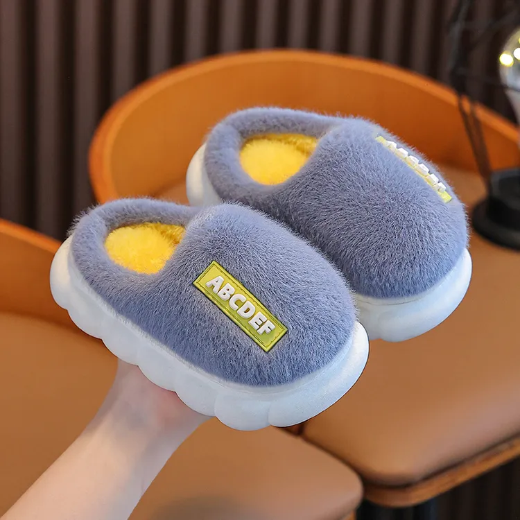 儿童棉拖鞋男女童宝宝简约软底加厚秋冬保暖防滑厚底棉拖鞋