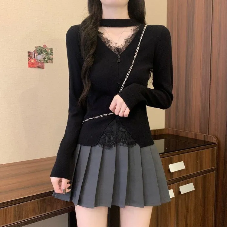 长袖短款修身开衫显瘦洋气小众薄款领镂空设计感百搭夏季蕾丝上