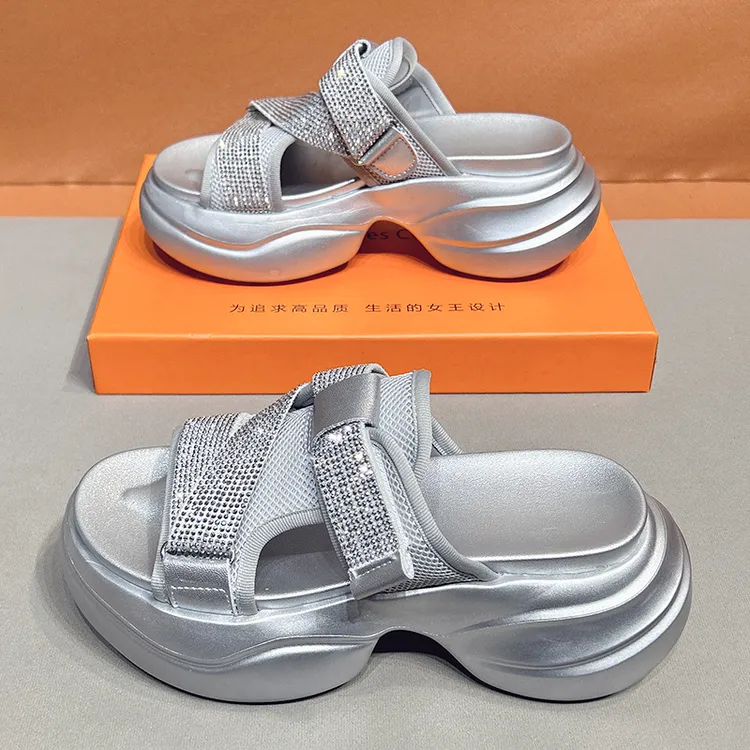 厚底凉拖鞋女夏季外穿2025新款时尚百搭配裙子感魔术贴防滑一字拖