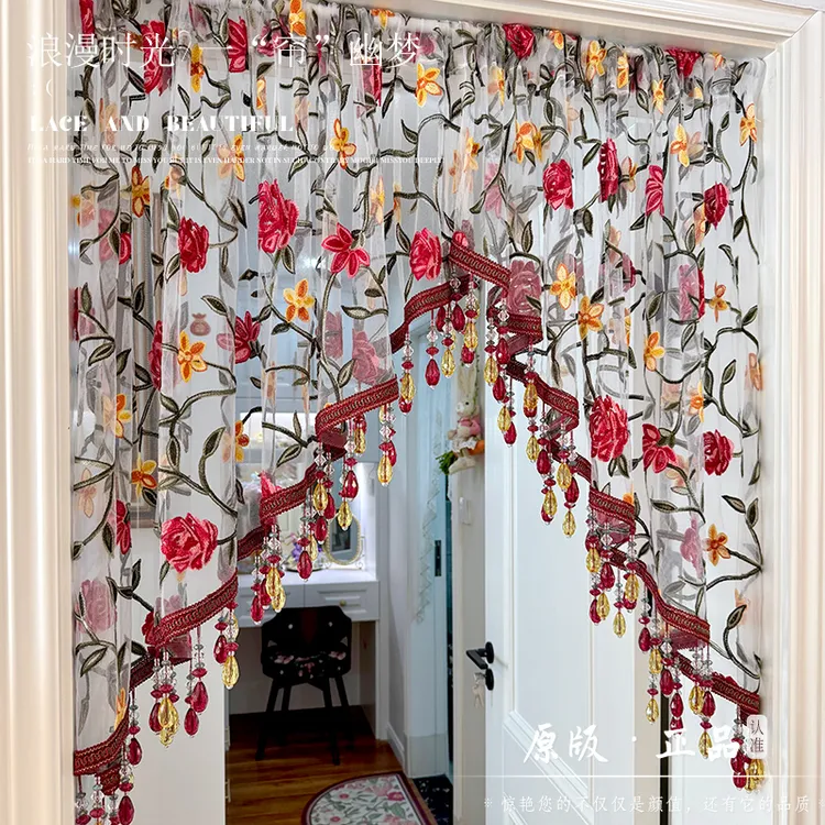 【原创高定】别墅级氛围感门帘免打孔卧室半截帘家居装饰三角纱帘