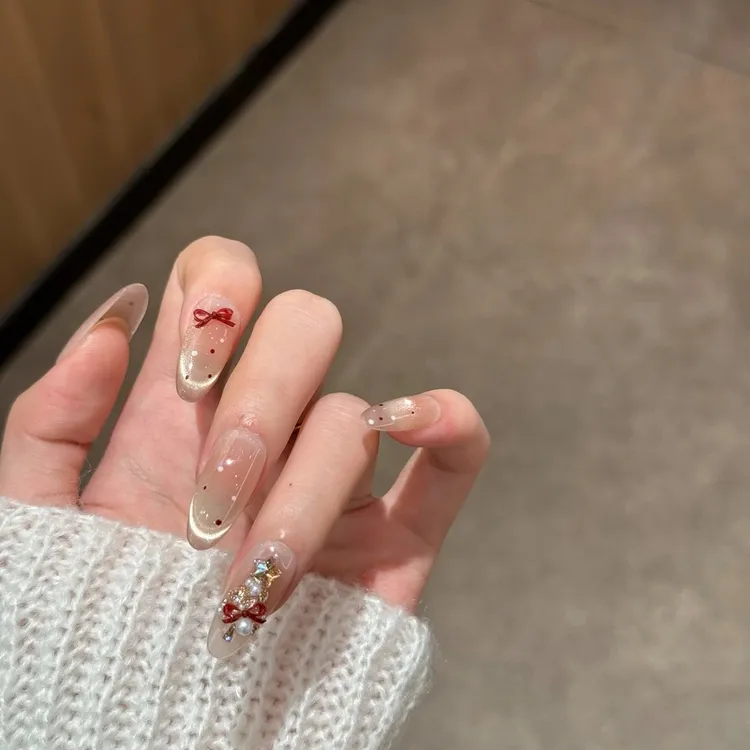 【柔光圣诞】圣诞战甲氛围感显白猫眼美甲穿戴甲中长高级手工穿戴甲