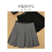 HISHIYU2025秋季新品弹力松紧腰弹力面料学院风百褶裙5017款