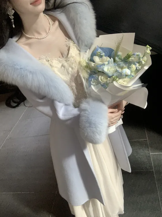 【雅乔定制】冰川暖阳 狐狸毛领双面呢羊毛大衣外套女DYZY-25107790