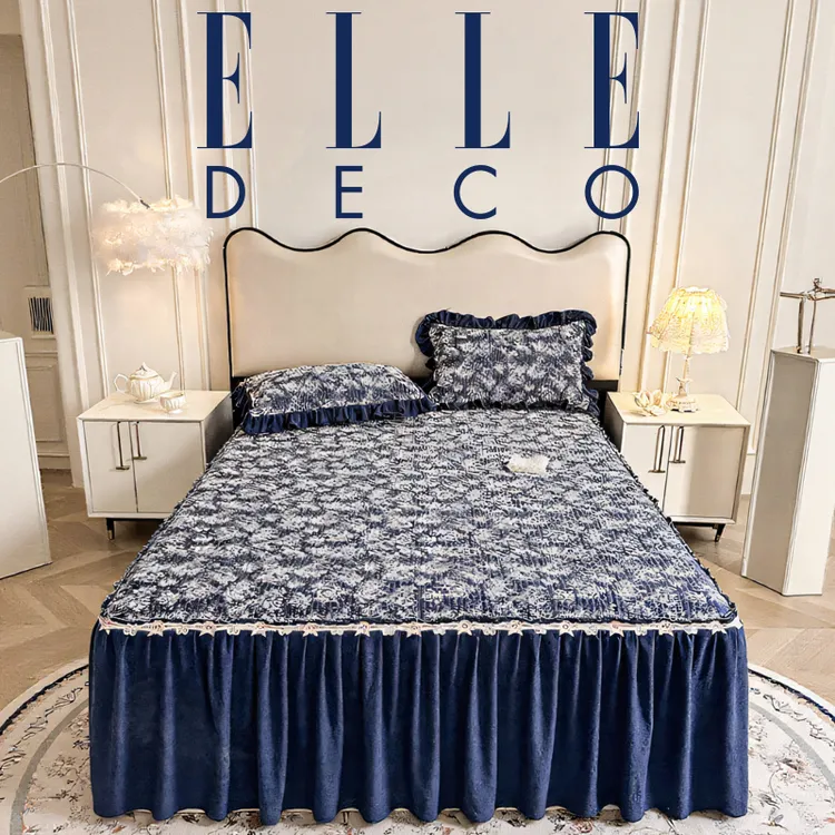 ELLE DECO巴黎玫瑰雪尼尔羊毛床裙床盖轻奢法式高档A类四季款