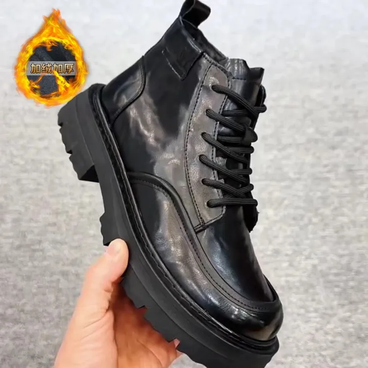 2025新款商务轻便系带厚底马丁靴男士加绒短靴秋冬干净感痞帅男鞋
