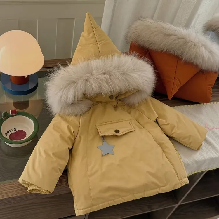 女童秋冬新款加绒棉服小女孩洋气加绒加厚保暖大毛领棉衣夹棉外套