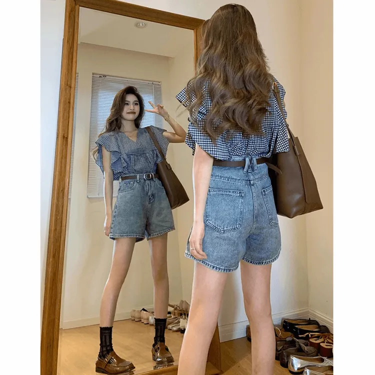 甜酷风时尚套装女秋季新款波点短袖衬衫上衣显瘦休闲阔腿裤两件套