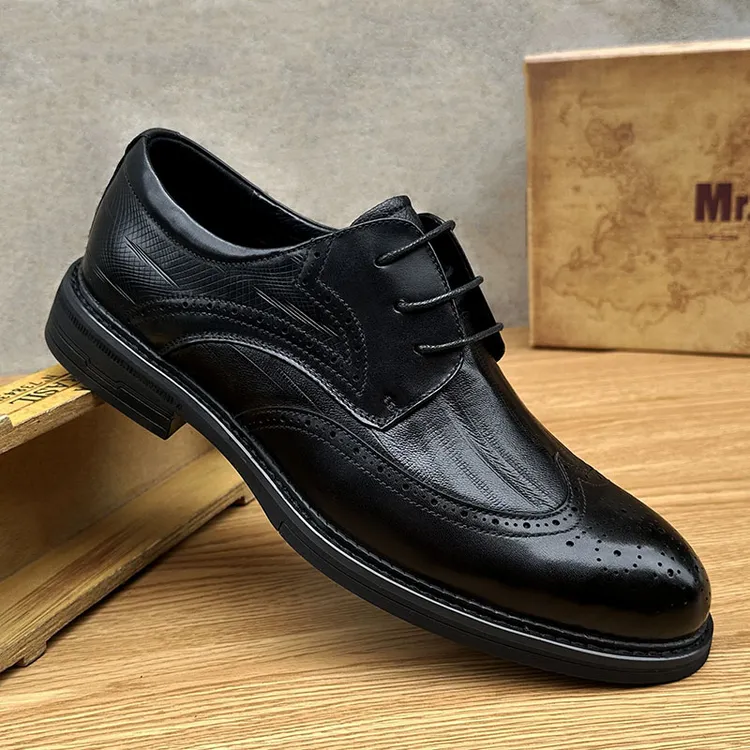 外贸撤柜男鞋牛皮英伦布洛克休闲皮鞋软底男士结婚正装英伦德比鞋