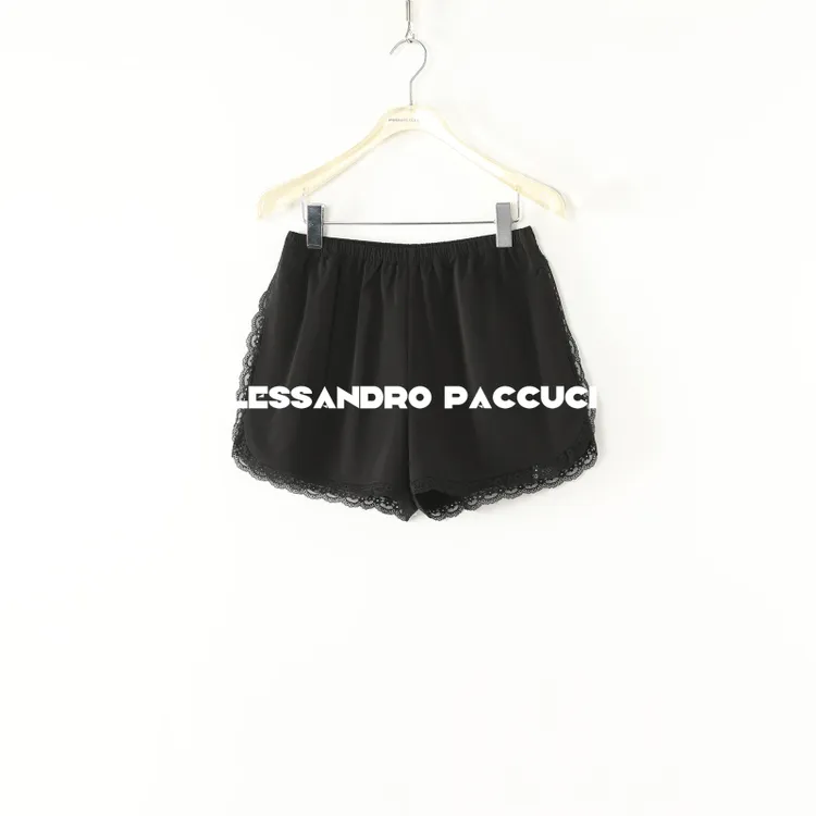 AP洛哥52110KD【海边戏水】纯色松紧腰蕾丝花边纯色时尚百搭短裤
