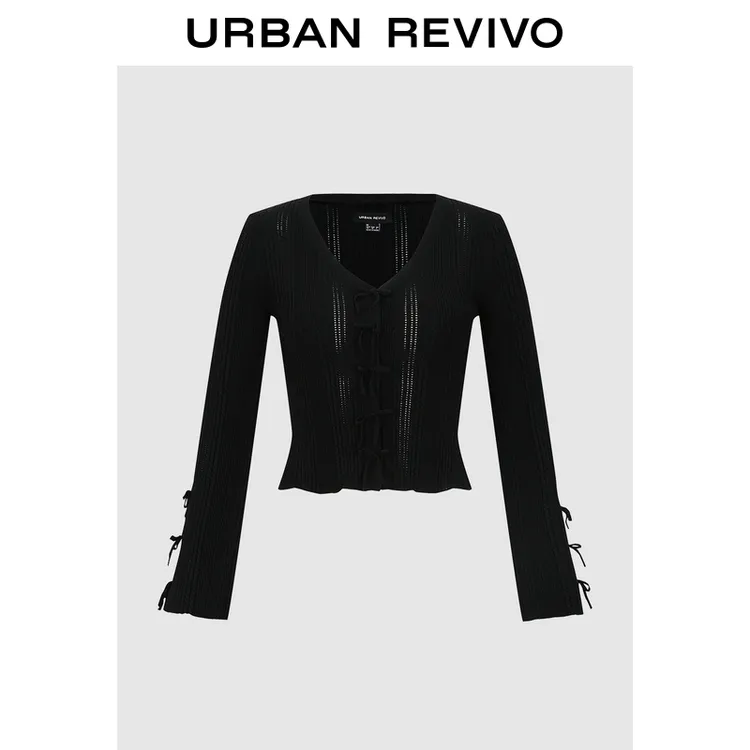 UR2025秋季新款女装蝴蝶结超短款针织开衫UYL950116+