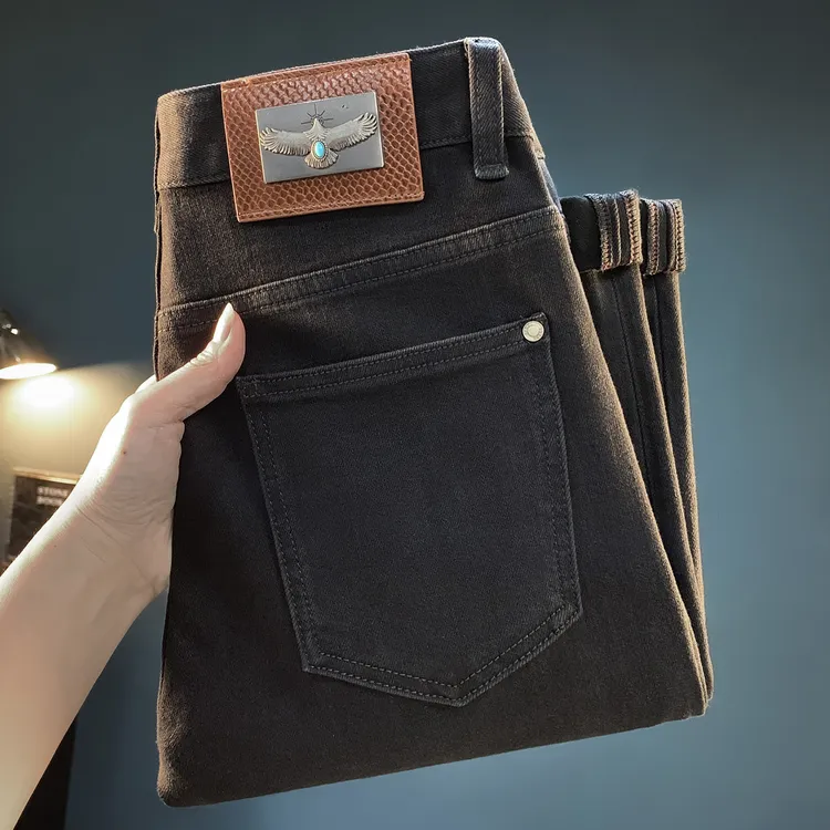 黑色小脚牛仔裤男潮流新款休闲弹力厚款长裤秋冬季欧美高端裤子男