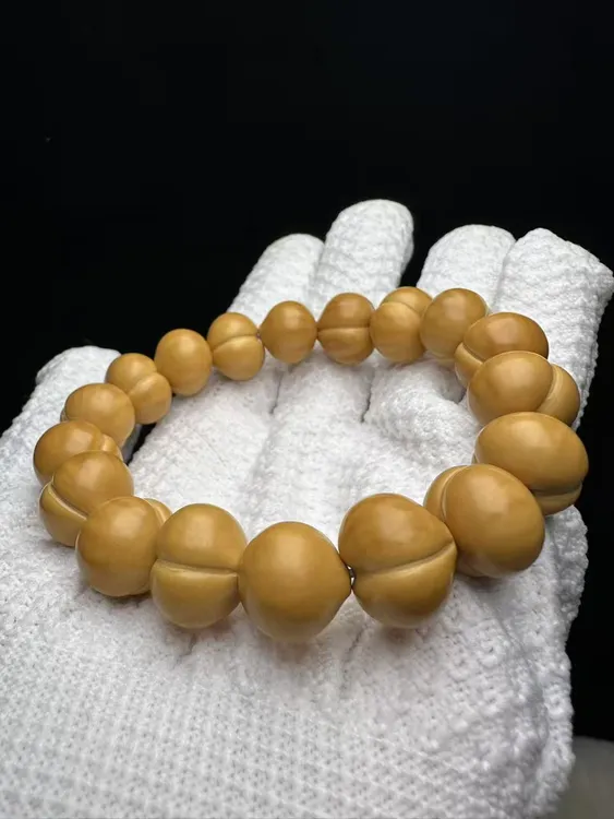 【亮面柯基泡芙屁桃】猴头核桃手工精雕定制原色聚宝盆猴头手串手持