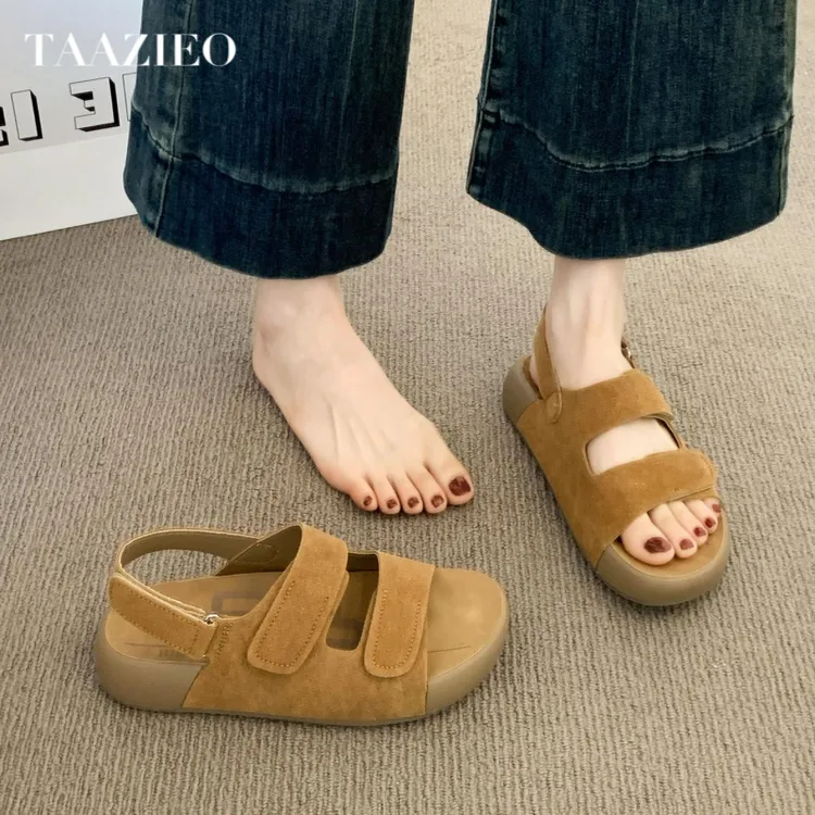 TAAZIEO魔术贴厚底勃肯凉鞋女夏外穿2025新款超火百搭休闲运动沙