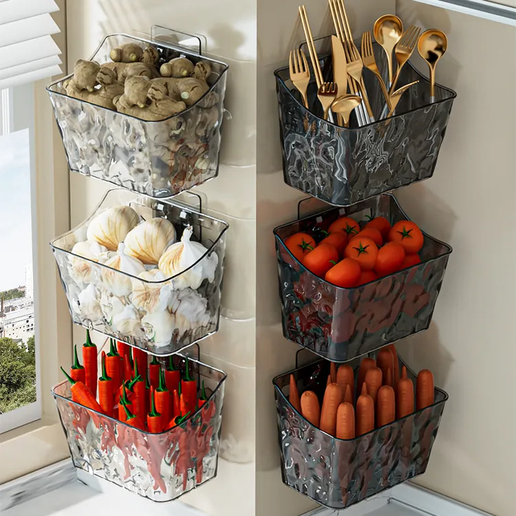 厨房置物架生姜葱姜蒜调料收纳架壁挂式免打孔香皂杂货挂篮置物筐