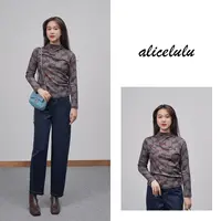 [alicelulu]亮钻半高领印花设计感打底衫修身舒适通勤S2144879T