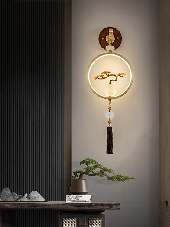 新款珐琅彩铜+木新中式家用创意书房美观大气实用床头装饰壁灯