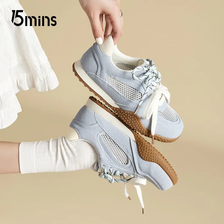 15MINS网面芭蕾德训鞋女2025夏季新款软底透气薄款休闲阿甘运动鞋