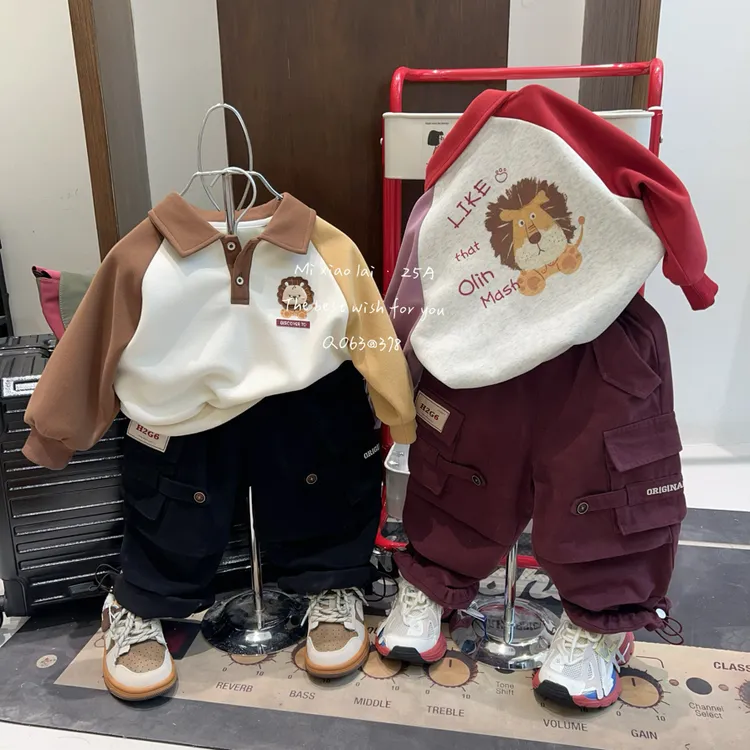 2025新款小狮子儿童 POLO 领撞色卫衣Q063洋气休闲韩版拼接长袖