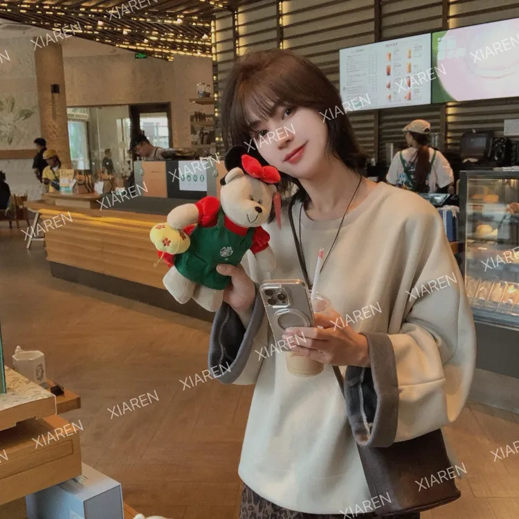 XIAREN【撞色翻袖卫衣】秋季新款上衣时尚百搭舒适出游服装女减龄款