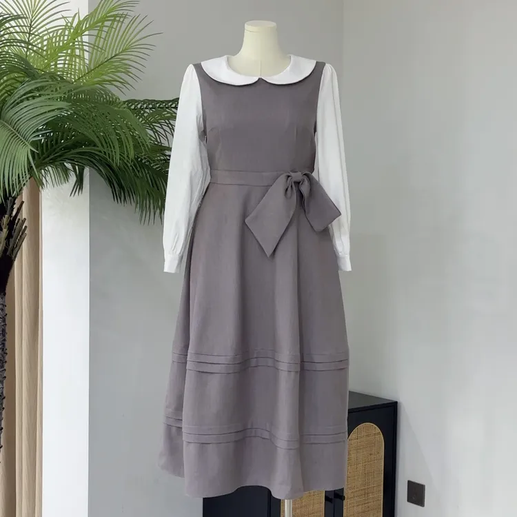 午后茶歇｜大码胖mm学院风甜美千金显瘦收腰气质高腰假两件连衣裙