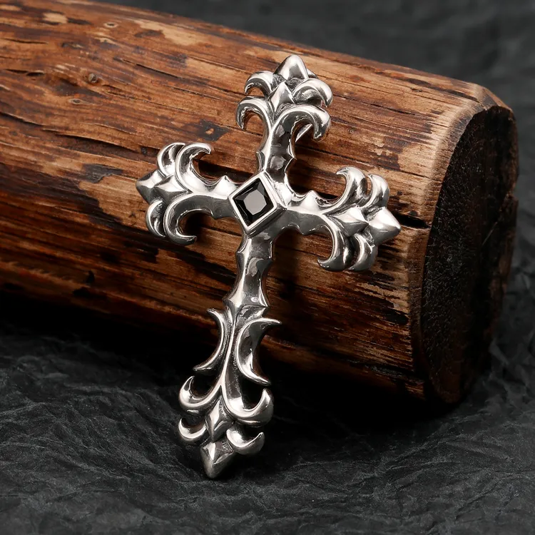 吊坠925银 复古做旧雕花十字架吊坠潮流痞帅高级感立体朋克挂件