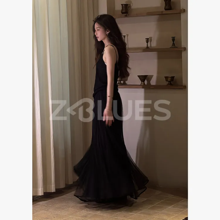 Z.blues【挚爱纱裙】绞皱立体花边黑纱半身裙YZXSJ8065