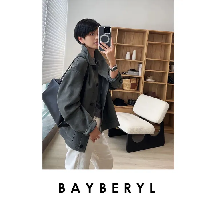FF-BAYBERYL老贝2色翻领双口袋皮衣PY5E2709-8/6