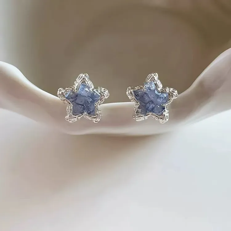 925银针超闪蓝色海星耳钉女耳环2025新款爆款高级感独特耳饰品