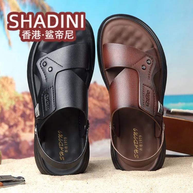 【头层牛皮】【头层牛皮】夏季凉鞋男真皮纯牛皮韩版开车凉拖鞋两用
