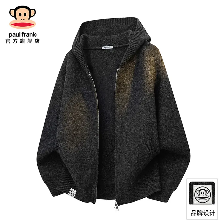 PaulFrank/大嘴猴美式连帽针织毛衣男士2025秋季宽松保暖休闲外套