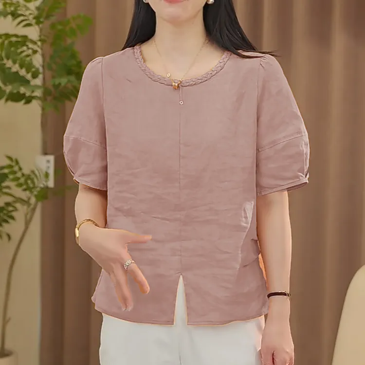 2025夏季新款短袖开叉衬衫女气质百搭大码小衫宽松遮肉洋气上衣女