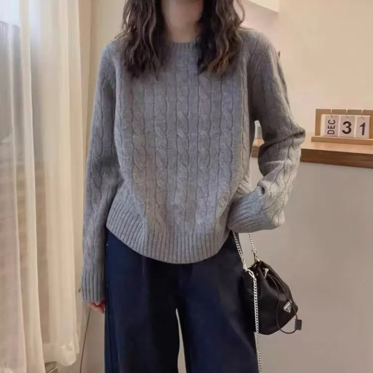 羊毛衫女网红时尚百搭上衣宽松长袖针织衫圆领套头打底衫韩版毛衣