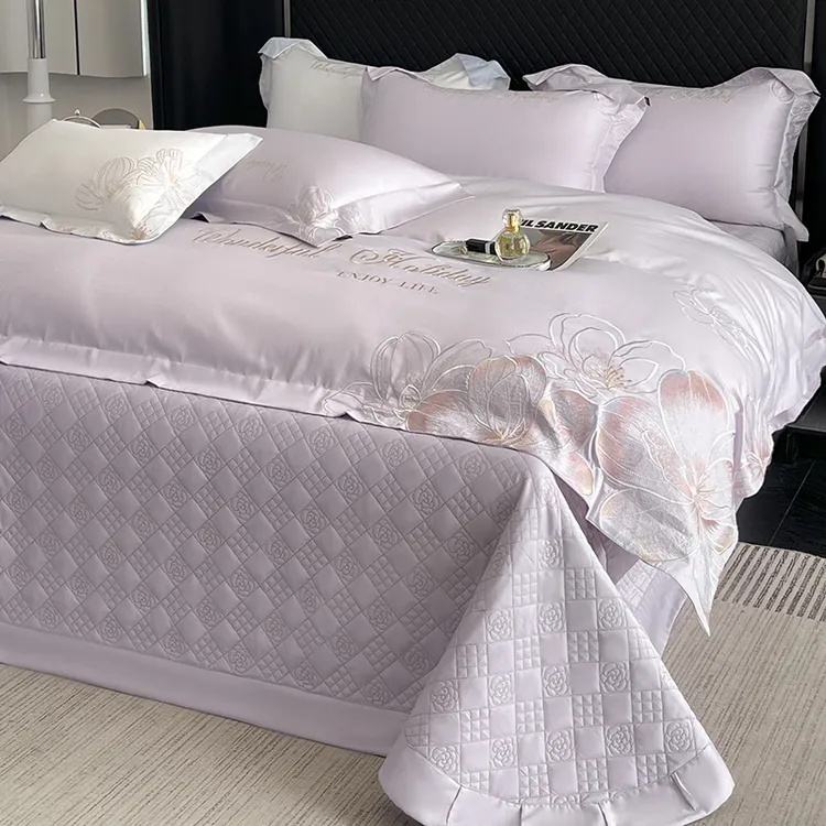 高端A类200支长绒棉夹棉床盖款四件套纯棉被套全棉高级感床上用品