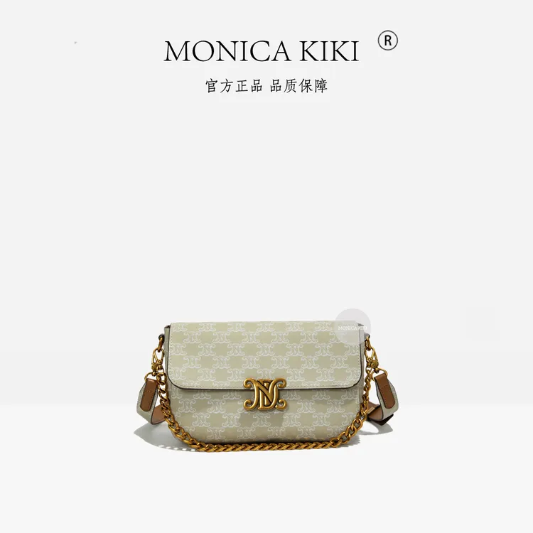 MONICA KIKI/莫妮卡奇奇时尚斜跨包邮差包镶嵌单肩夹层拉链袋春夏