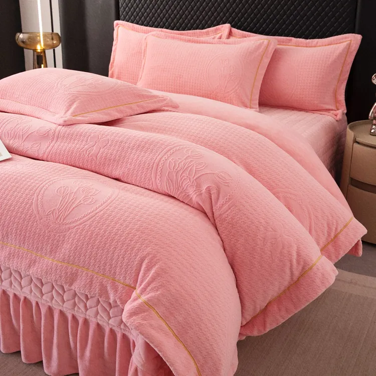 冬季正品牛奶绒四件套床盖款高克重加厚保暖双面绒被套柔软防静电