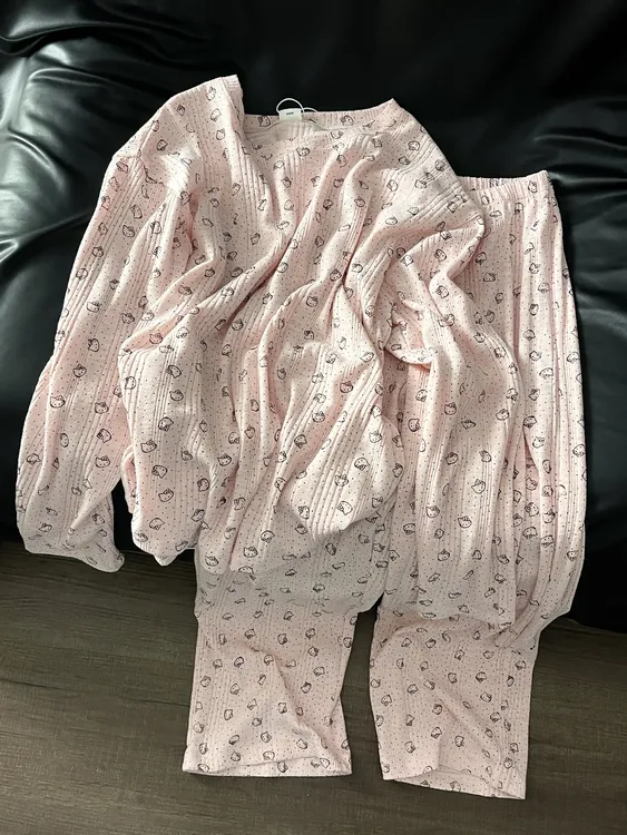 少女心可爱kitty猫棉纱秋冬睡衣女韩系ins风粉色舒适亲肤长袖套装